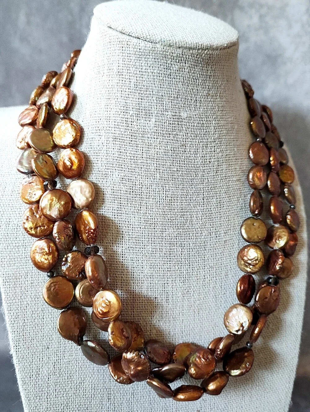 Silpada Brand Sterling 925 Bronze Brown Iridescent Round Coin Pearl Necklace EUC